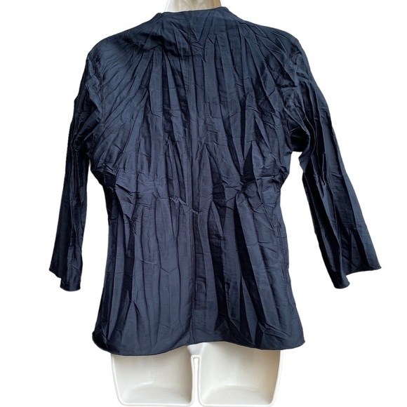 BELUVA TOP BLOUSE BLUE MICRO PLEATS CRINKLE USA 3/4 SLEEVES Size S - Picture 2 of 5